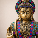 Hanuman's Abhaya Mudra Murti in Brass with Stonework | 11.5 inches
