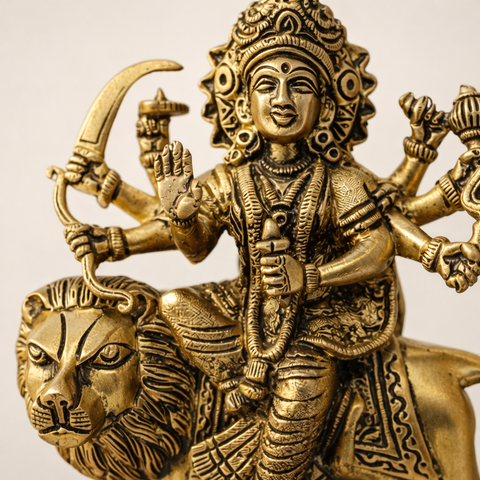 Maa Durga on Lion Brass Statue for Home & Temple | 7 Inch