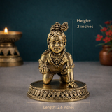 Laddu Gopal Krishna Idol | Crawling Bal Krishna | Brass Superfine Finish | Pooja Essential | 3 Inches