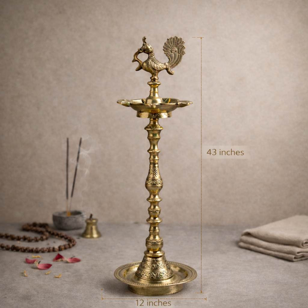 Peacock Deepam | Brass Lamp| Five Bati | Decor & Pooja | 43 Inches