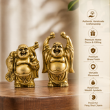 Brass Laughing Buddha Murti Pair for Prosperity & Positive Energy