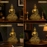 Large Brass Sitting Buddha Statue on Ornamental Base