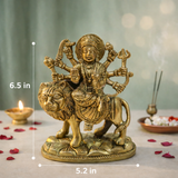 Goddess Durga with Lion Brass Idol for Mandir | 6.5 Inches