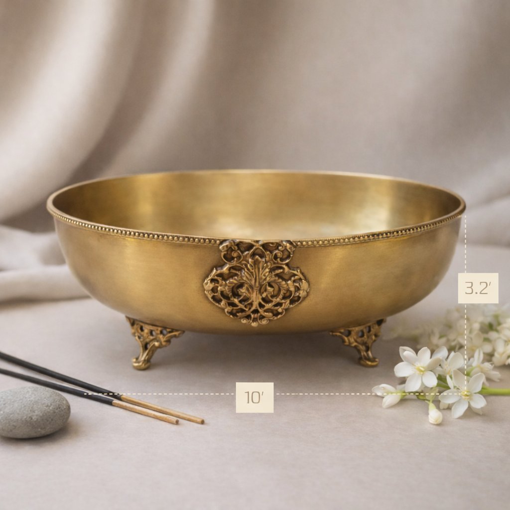 Padma Jal Oval Urli | Brass Bowl | Festive Decor & Gifting | 10 X 3.2 Inches