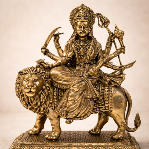 Durga on Lion Superfine Brass Statue for Puja & Home Decor | 4.5 Inch