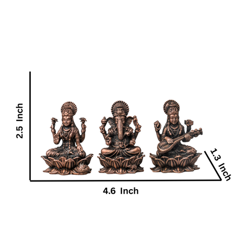 Copper Ganesh Laxmi Saraswati On Lotus