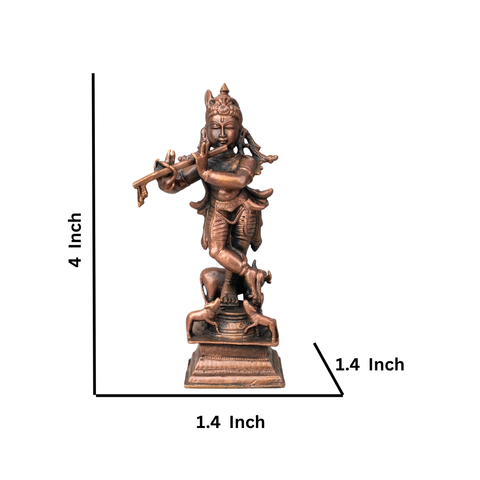 Copper Lord Krishna With Cow & Calves