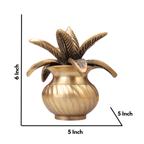 Brass Mangal Kalash With Mango Leaves