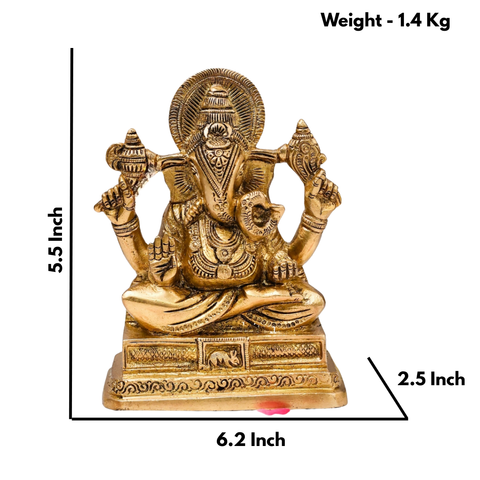 Ganesh Idol Svarup | 6 Inch Brass Statue – Four Hands with Shankh
