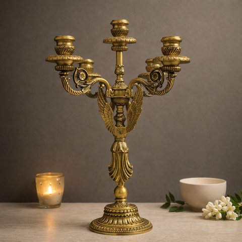 Angel Candle Stand in Brass with 5-Arm Candelabra | 18.5 inches