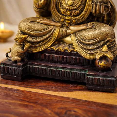 Lord Ganesha Murti | God of Good Beginning | Brass Statue | Mixed Finish | 18.5 Inches