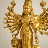 Durga Mahishasur Mardini Brass Idol with Lion for Home Temple & Pooja Room | 10 Inch
