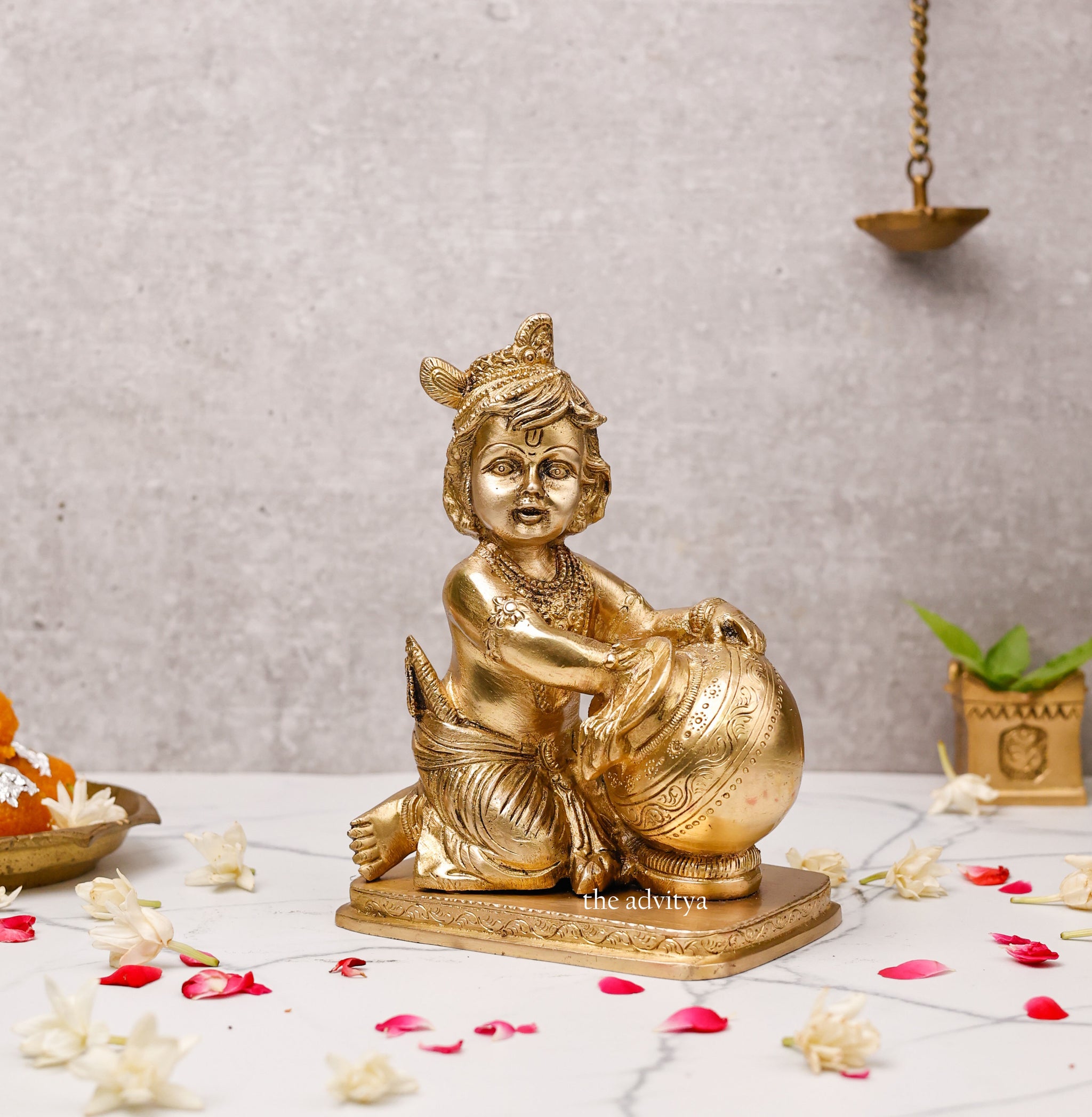 Brass Lord Krishna - Baal Gopal idol With Butter