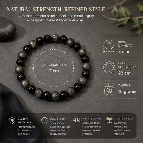 Natural Pyrite & Onyx Bracelet for Wealth, Protection & Confidence