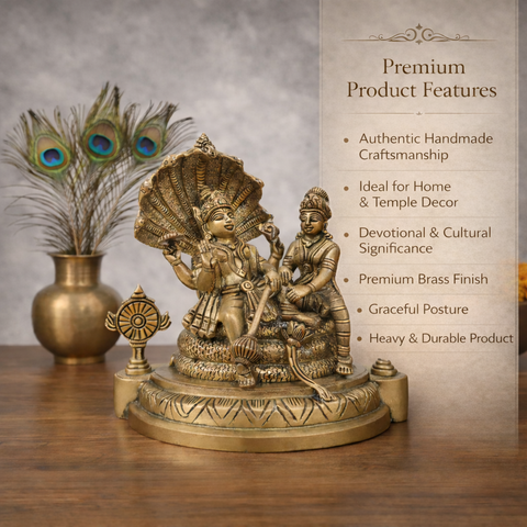 Shri Laxmi Narayan Idol on Sheshnaag in Brass Finish for Home Temple & Decor | 8.8 Inch