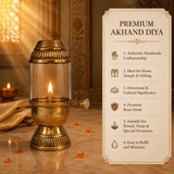 Elegant Brass Oil Akhand Jyot Diya With Adjustable Bati ( Medium, 180 ml Capacity )