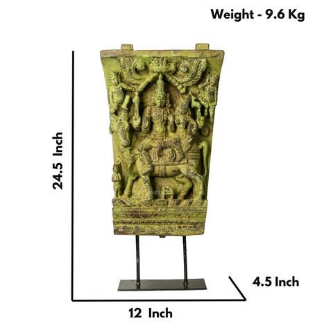 Wooden Shiva Parvathi with Nandi on Iron Stand (Lemon)