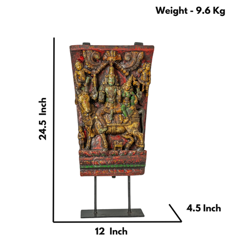 Wooden Shiva Parvathi Seated on Nandi on Iron Stand (Multi-colour)