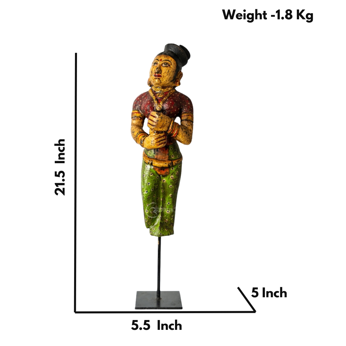 Mohenjo Daro Woman Wooden Statue on Iron Stand
