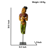 Mohenjo Daro Woman Wooden Statue on Iron Stand