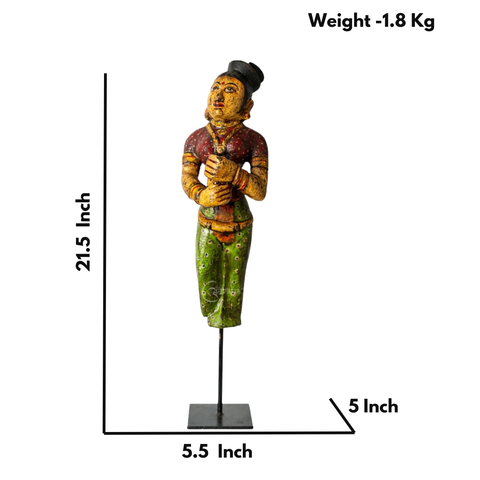 Mohenjo Daro Woman Wooden Statue on Iron Stand