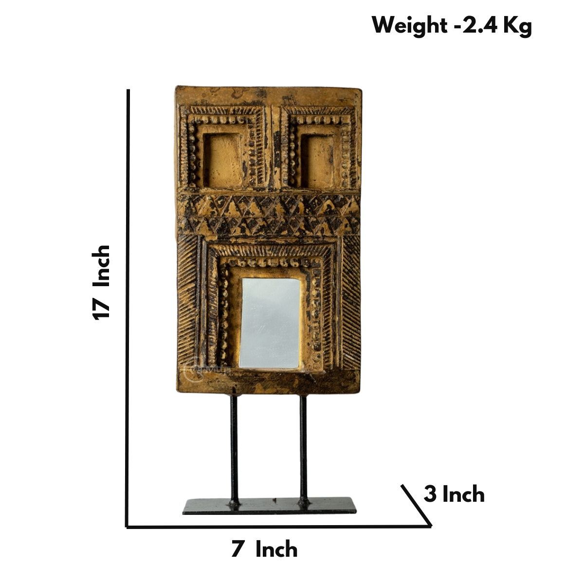 Wooden Mehrab Frame with Mirror - Jharokha on Iron Stand (Yellow)