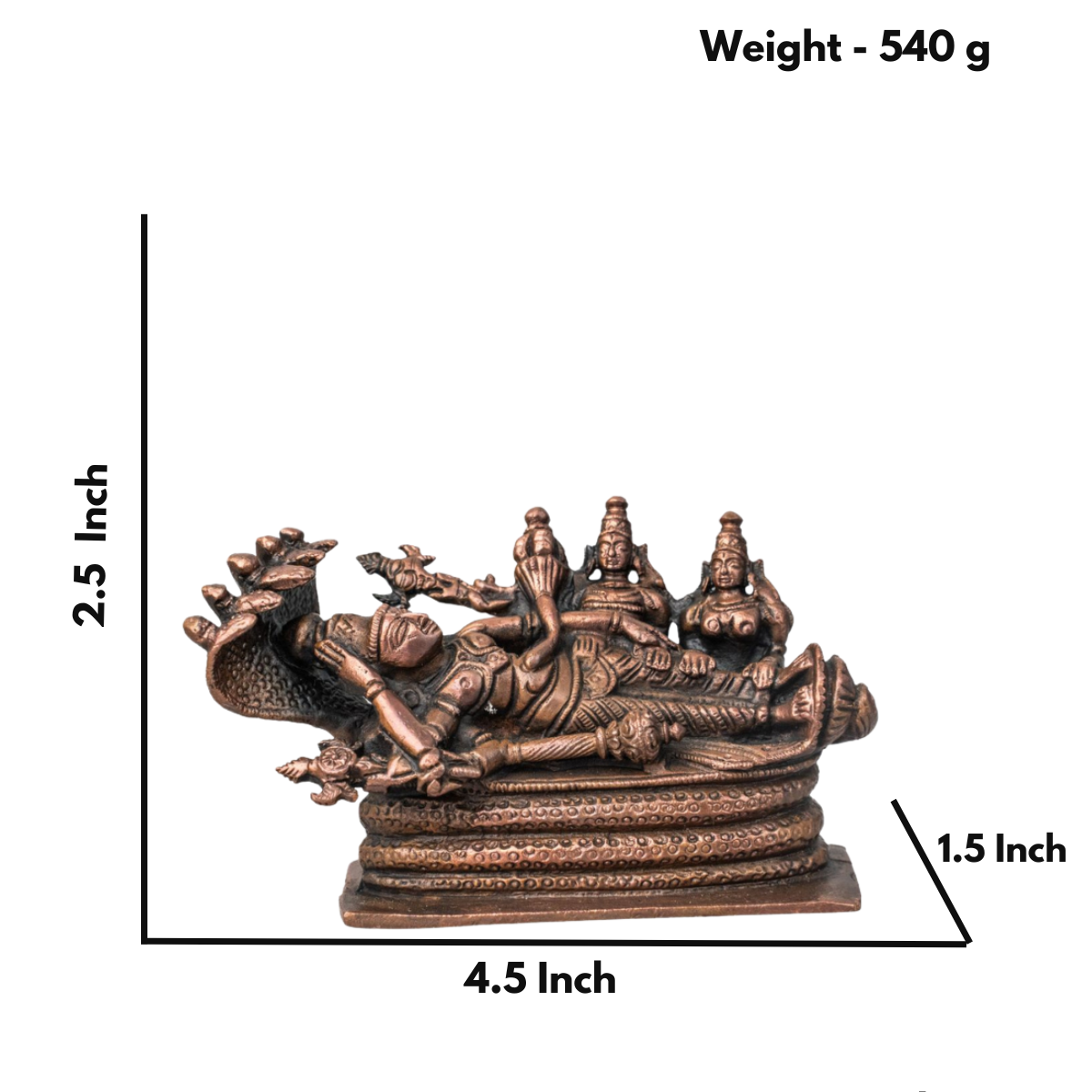 Copper Vishnu Sleeping on Base with Sheshnaag