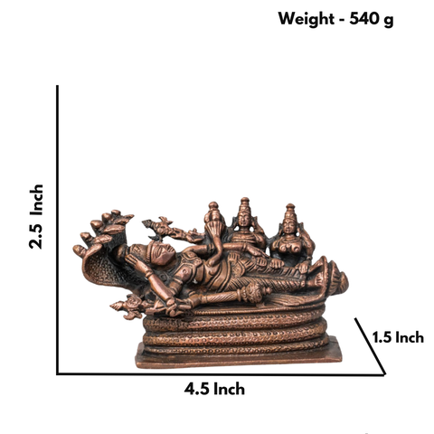 Copper Vishnu Sleeping on Base with Sheshnaag