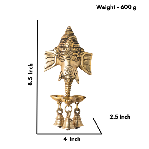Brass Ganesha Face Wall Hanging Diya with Bell – 4.5 Inch Traditional Home Décor