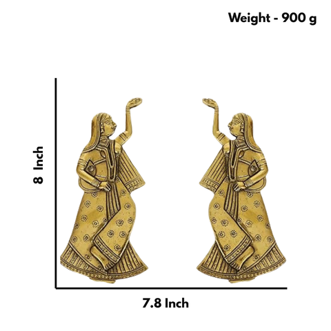 Brass Decorative Dancing Gopi Pair Wall Hanging