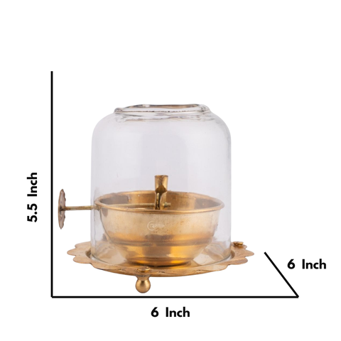 Brass Akhand Jyot Diya With Adjustable Bati Knob(Large| 200 ML)