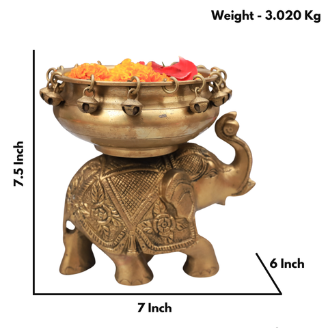 Brass Urli Bowl with Bells on Elephant