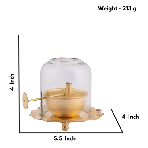Brass Akhand Jyot Diya With Adjustable Bati Knob(Medium| 150 ML)