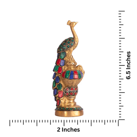 Brass Multicoloured Stone Peacock Decorative Showpiece