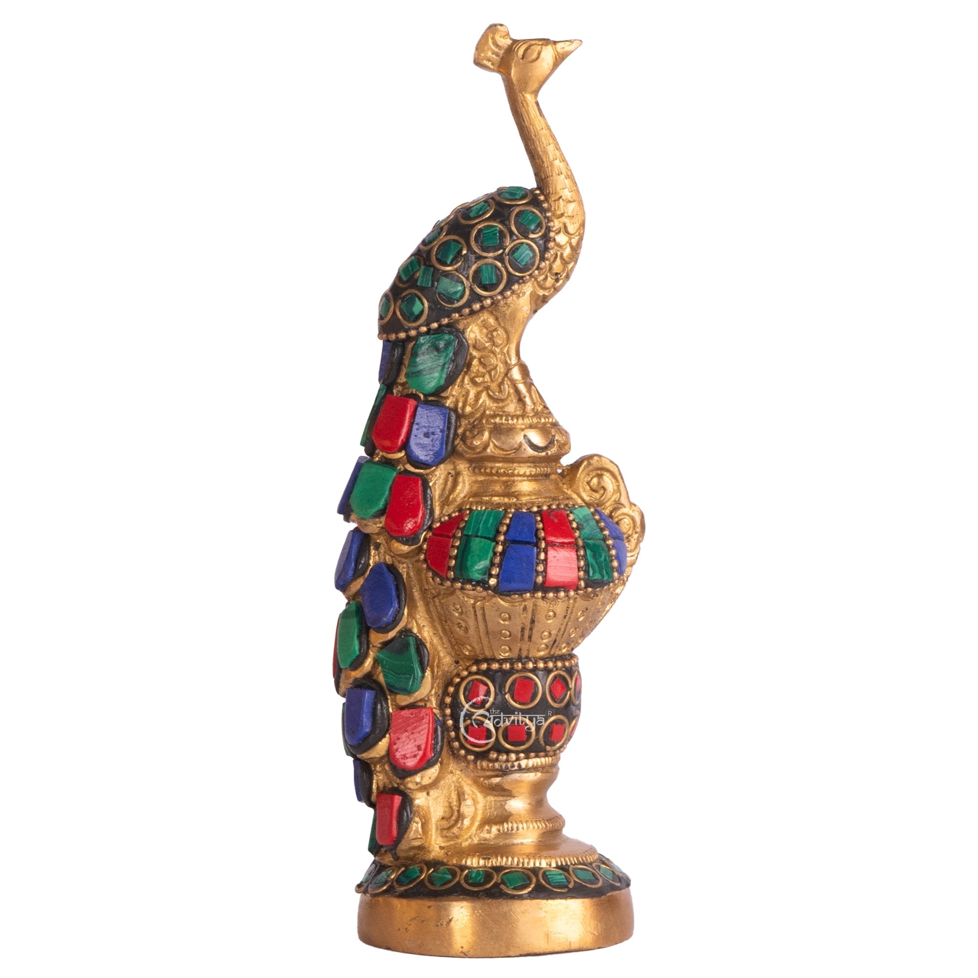Brass Multicoloured Stone Peacock Decorative Showpiece