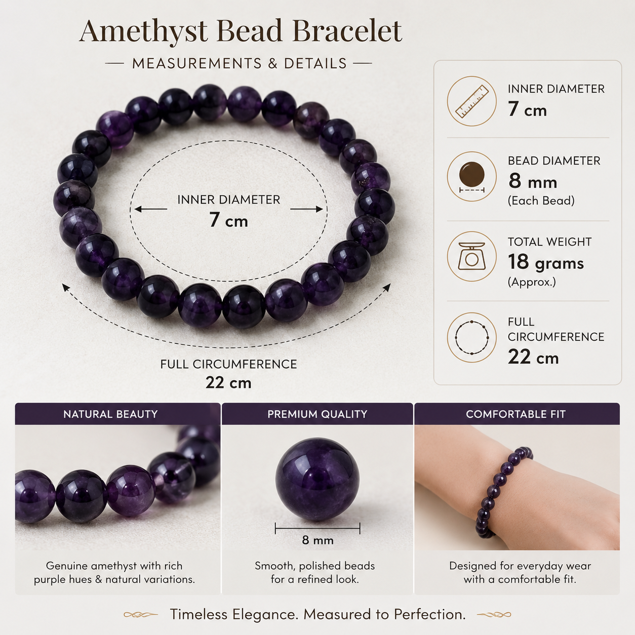 Natural Amethyst Bracelet for Inner Peace, Mental Clarity & Spiritual Protection