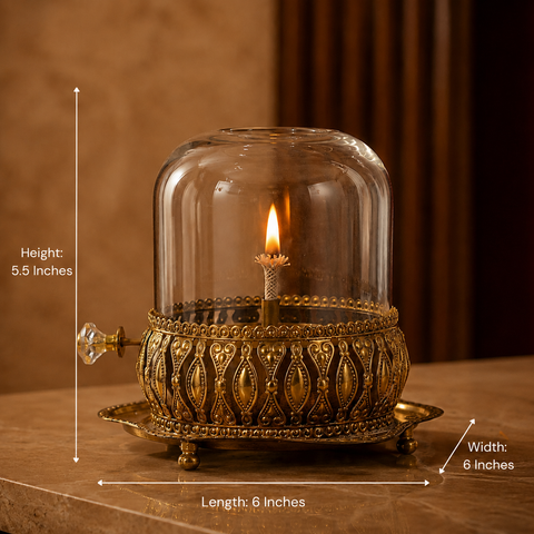 Brass Akhand Jyot Diya With Adjustable Bati Knob( Extra Large,200 Ml )
