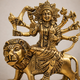 Durga Mata Brass Murti with Lion for Pooja Room | 7.5 Inches