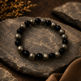 Natural Pyrite & Onyx Bracelet for Wealth, Protection & Confidence