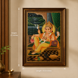 Ganesha with Mushak Vintage Painting in a Wooden Frame