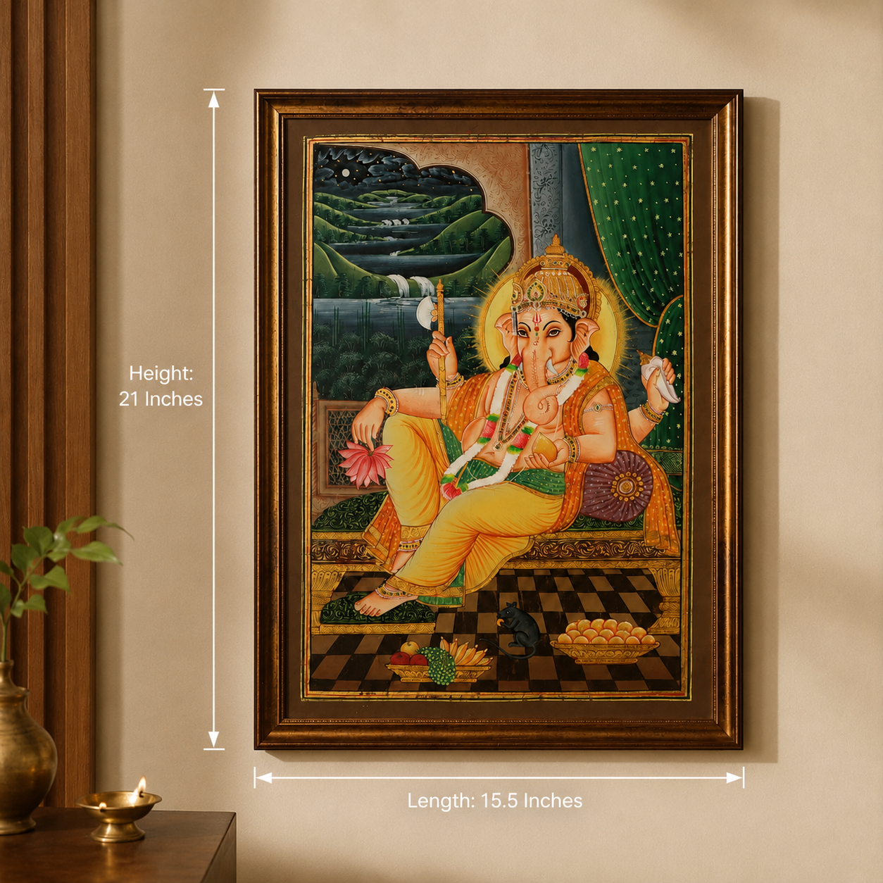 Ganesha with Mushak Vintage Painting in a Wooden Frame