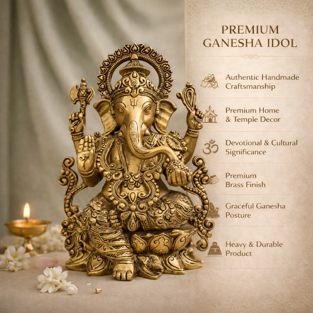 Ganpati Vighnaharta Brass Murti Home & Pooja Decor, Gifting | 12.5 Inches