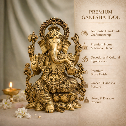 Ganpati Vighnaharta Brass Murti Home & Pooja Decor, Gifting | 12.5 Inches