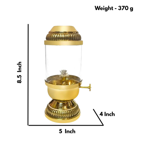 Elegant Brass Oil Akhand Jyot Diya With Adjustable Bati ( Large, 300 ml Capacity )