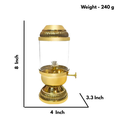 Elegant Brass Oil Akhand Jyot Diya With Adjustable Bati ( Medium, 180 ml Capacity )