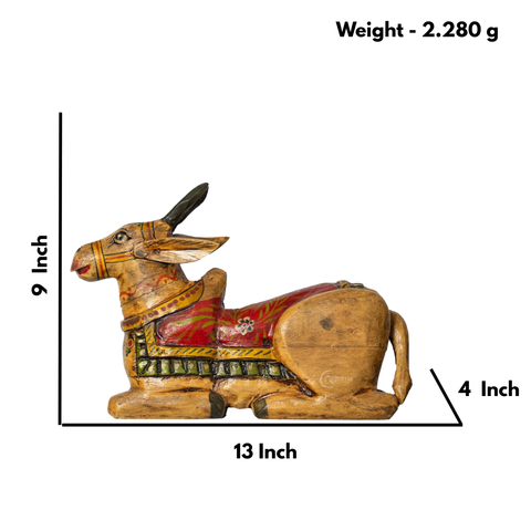 Wooden Nandi Statue in Sitting Posture (Handpainted)
