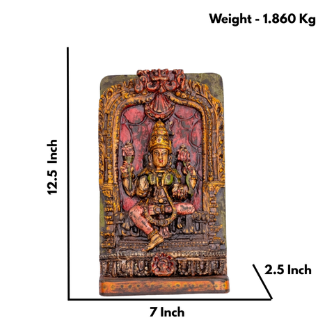 Wooden Laxmi Carved Panel  (Multicolor)