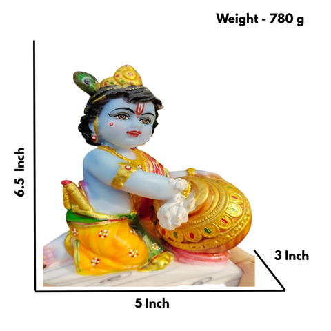 Marble Lord Krishna - Baal Gopal With Butter with Base