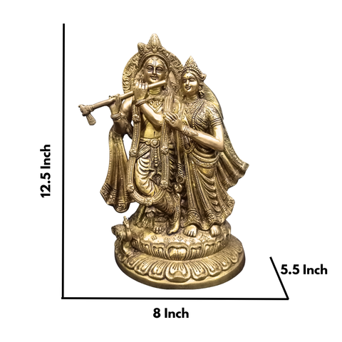 Brass Standing Radha Krishna Idol on Single Base – Divine Love 12.5 Inch