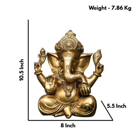 Brass Ganesha Blessing Statue for Mandir (10.5 Inch)